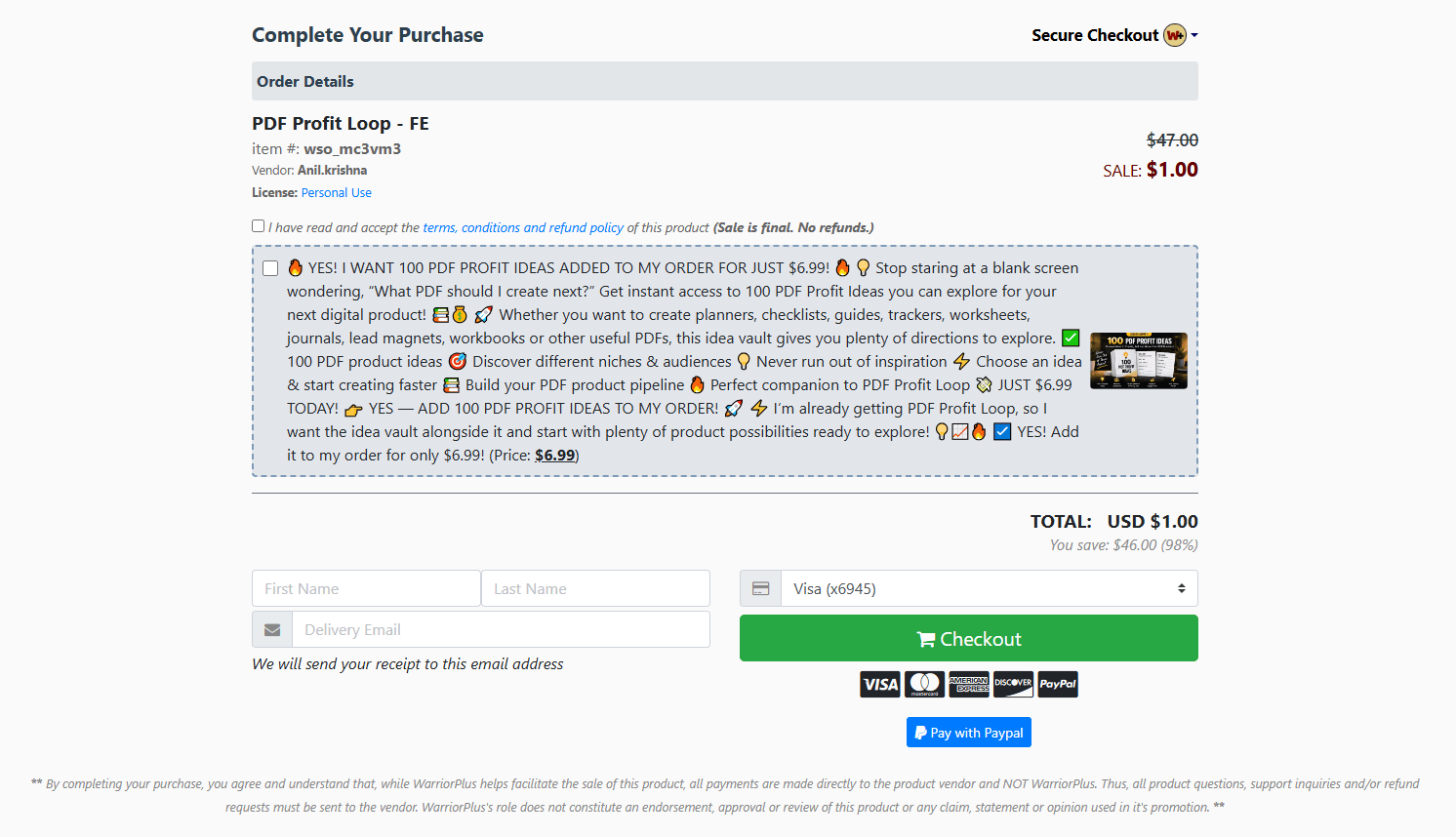 PDF Profit Loop - Checkout